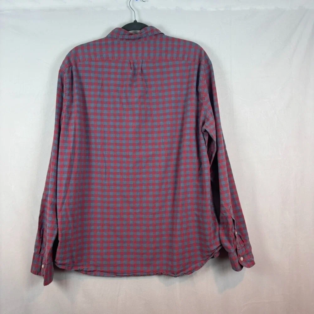 J.Crew Mens Red Checked Classic Stretch‎ Button Up Shirt Size XXL Organic Cotton